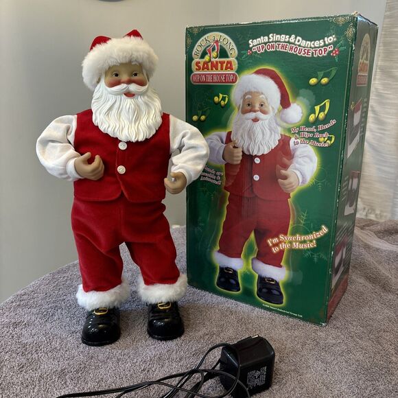 Vintage Rock a Long Santa Animated Dancing Sings Up On House Top 1999 - Picture 9 of 9